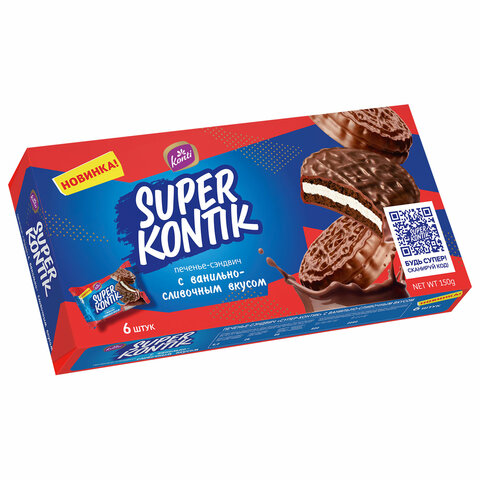 превью Печенье-сэндвич KONTI «Супер-Контик» c ванильно-сливочным вкусом, 150 г