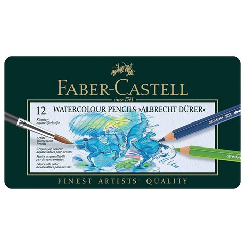 Карандаши цветные акварельные художественные FABER-CASTELL «Albrecht Durer», 12 цветов, металлическая коробка, 117512