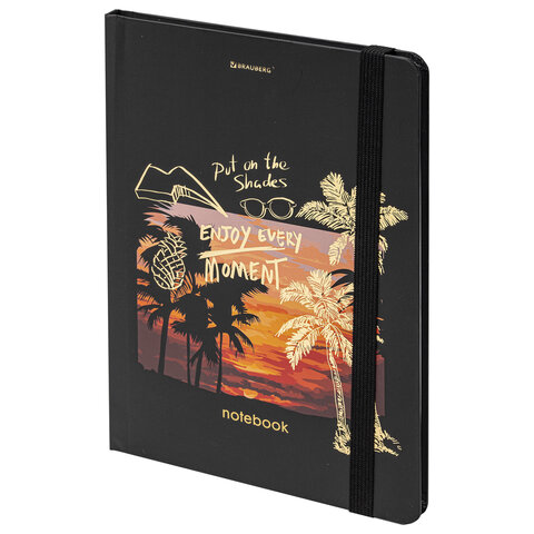 превью Блокнот с резинкой в точку 96 л., А5 (145×203 мм), твердая обложка с фольгой, BRAUBERG, «Закат»