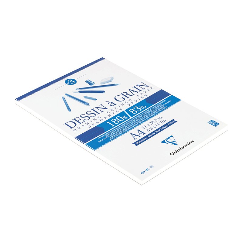 Скетчбук 30л. А4 на склейке Clairefontaine «Dessin a grain», 180г/м2, мелкозернистая