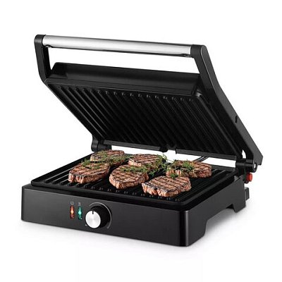 Электрогриль KITFORT KT-3662, 2000 Вт, фиксированные панели, регулировка температуры, серебро/черный