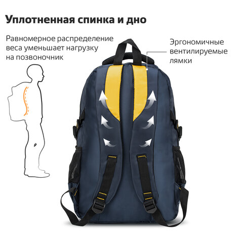 Рюкзак BRAUBERG TITANIUM универсальный, синий, желтые вставки, 45×28х18см
