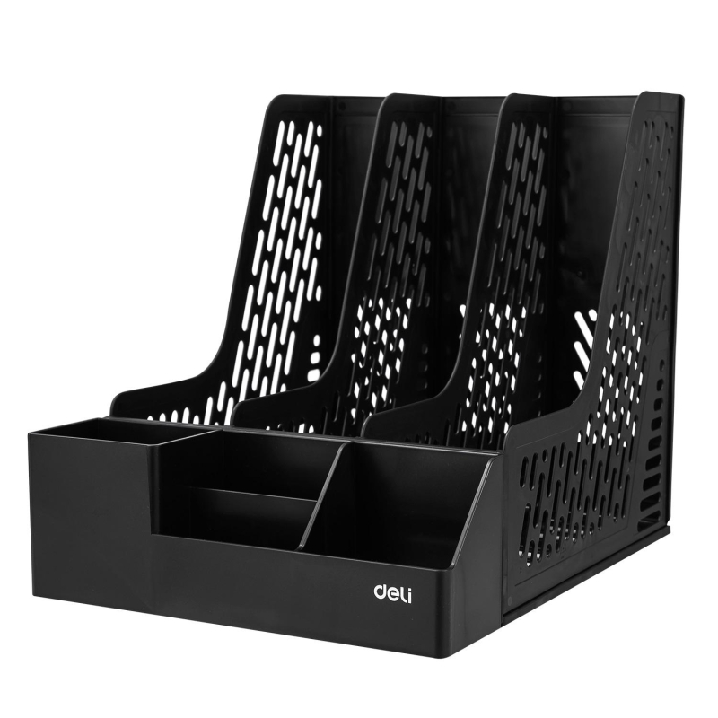 превью Лоток вертикальный Deli EZ00122 3 отд с органайзером 4 отд черный