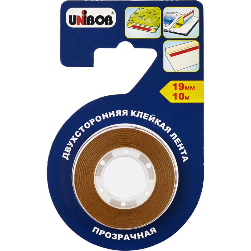 превью Клейкая лента дусторонняя д/ф бумаги и пленки Unibob 19мм х 10м прозрачная