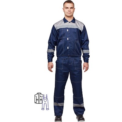 Костюм рабочий летний мужской л20-КПК с СОП синий/серый (размер 56-58, рост 158-164)