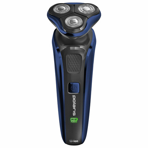 превью Электробритва POLARIS PMR 0309RC PRO 5, 3 головки, аккумулятор, сухое и влажное бритье, синяя, 54835
