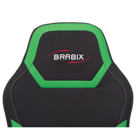 Кресло компьютерное BRABIX «Alpha GM-018», ткань/экокожа, черное/зеленое, 532639