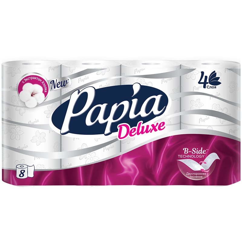 Бумага туалетная Papia Deluxe (4-слойная, белая, 8 рулонов в упаковке)