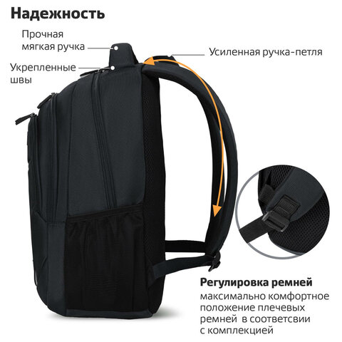 Рюкзак BRAUBERG URBAN универсальный, 2 отделения, «Freedom», черный, 46×32х19 см