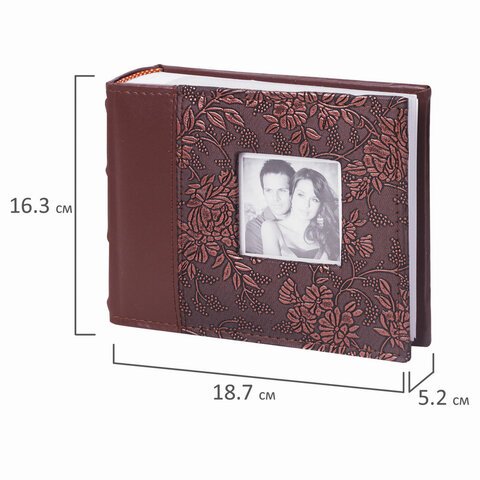 Фотоальбом BRAUBERG на 100 фотографий 10?15 см, индивидуальный бокс, обложка под кожу, рамка для фото