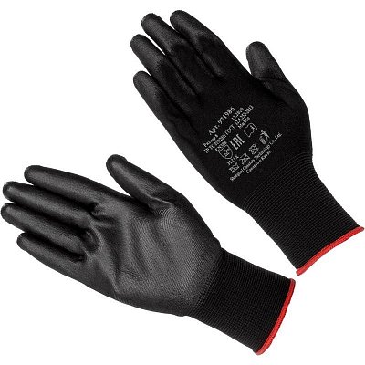 Перчатки защитные трикотажные нейлоновые с полиуретановым покрытием черные (размер 7, S)