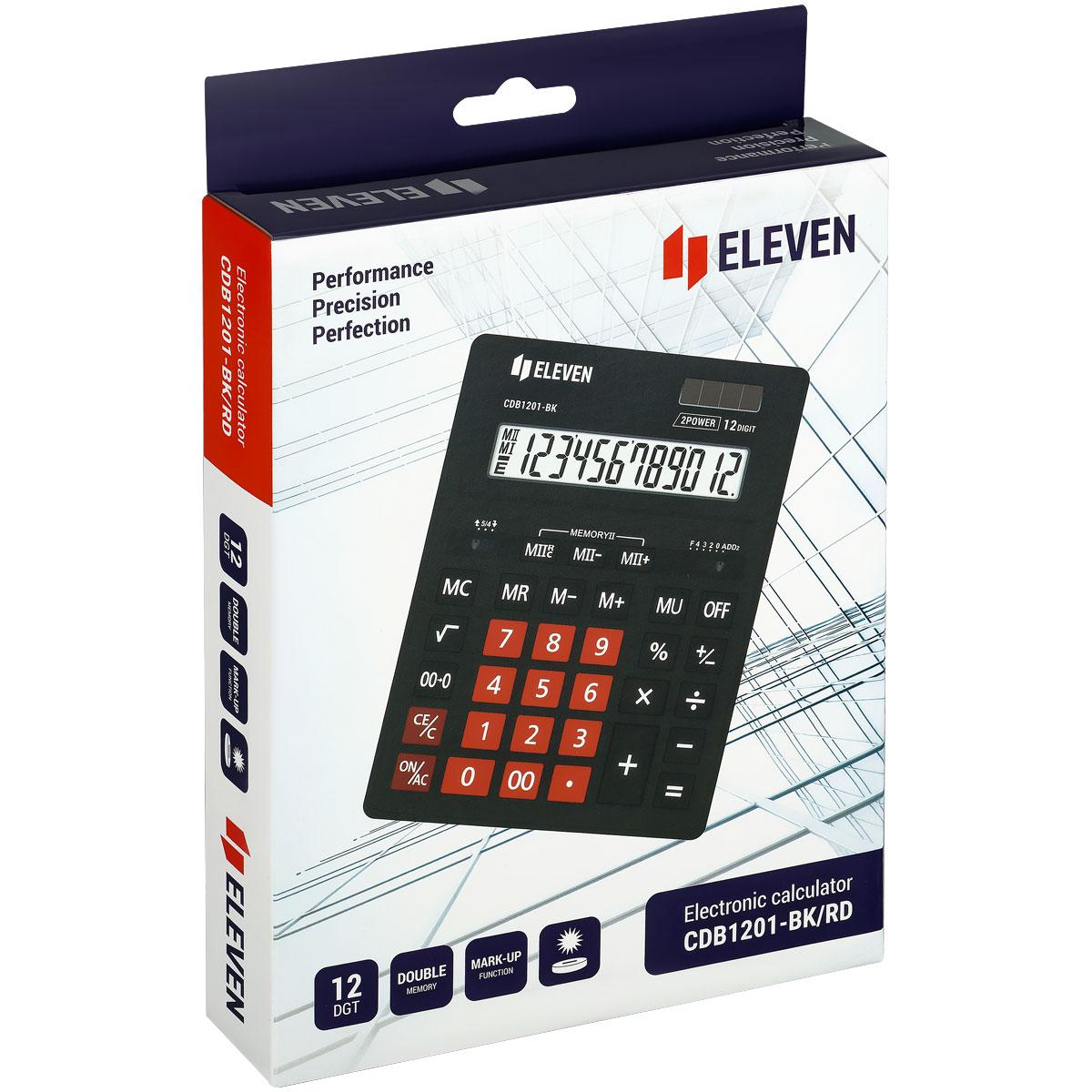 Калькулятор настольный Eleven Business Line CDB1201-BK/RD, 12 разрядов, двойное питание, 155×205×35мм, черный/красный