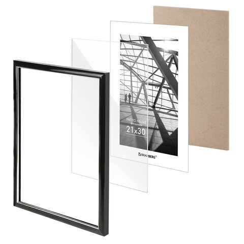 Рамка 21×30 см небьющаяся, багет 14.6 мм, пластик, BRAUBERG «Original Line», черная/серебро