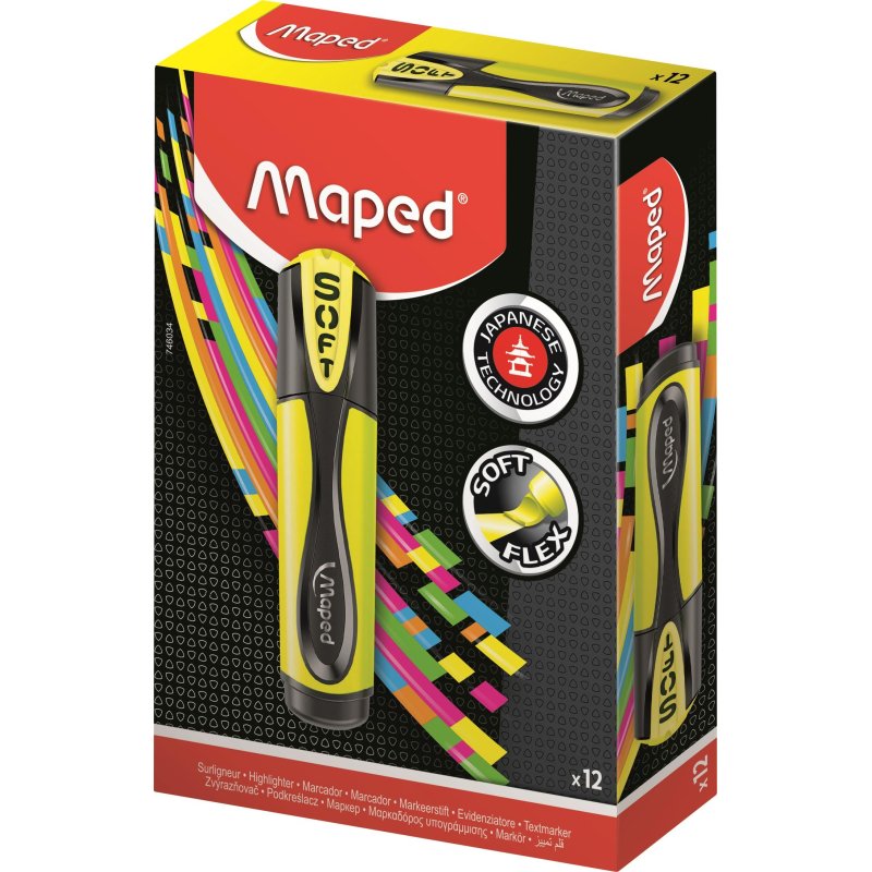 Текстовыделитель Maped Ultra Soft мягкий наконечник желтый (толщина ...