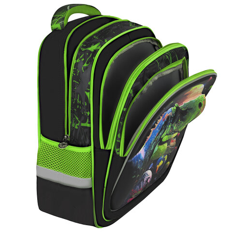 Рюкзак BRAUBERG KIDS FLOSSY, 2 отделения, 3 кармана, «Galaxy Dino», 3D-панель, 40×28х18 см