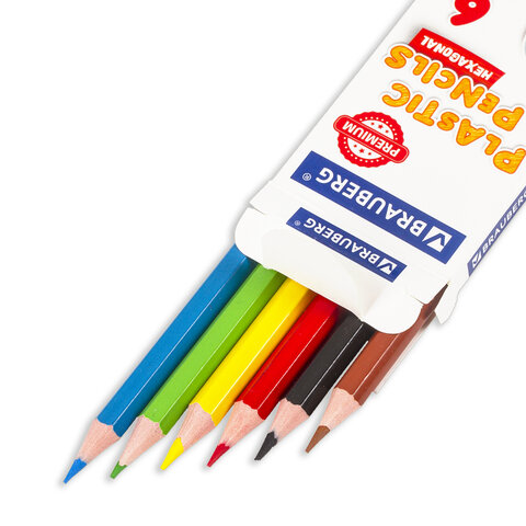 Карандаши цветные пластиковые BRAUBERG PREMIUM6 цветовшестигранныегрифель мягкий 3 мм181665