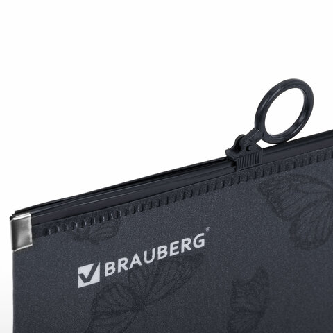 Папка для тетрадей BRAUBERG А4, 1 отделение, пластик, на zip-lock-молнии, «Neon butterflies»