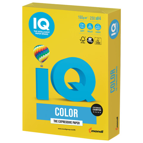 превью Бумага IQ color, А4, 160 г/м2, 250 л., интенсив, ярко-желтая, IG50