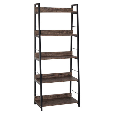 Стеллаж на металлокаркасе BRABIX «LOFT SH-003»600×350х1500 мм5 полокцвет морёный дуб641234