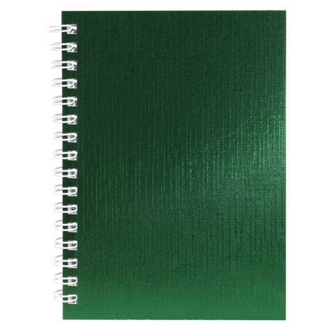 превью Блокнот МАЛЫЙ ФОРМАТ А6, 80 л., гребень, бумвинил «METALLIC», клетка, HATBER, зеленый, 086313