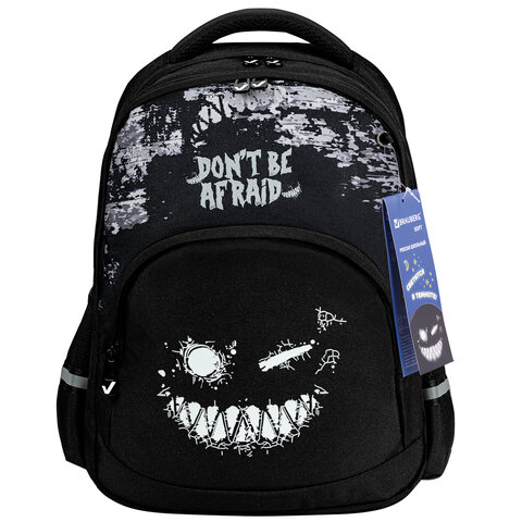 Рюкзак BRAUBERG SOFT, 2 отделения, 3 кармана, «Don't be afraid», СВЕТЯЩИЙСЯ, 40×31х15 см