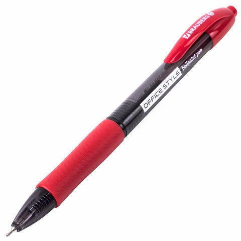 Ручка шариковая автоматическая с грипом BRAUBERG OFFICE STYLE, КРАСНАЯ, узел 0.7 мм, линия 0.35 мм, тонированный корпус