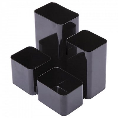 Подставка-органайзер СТАММ «Юниор», 86×108×102 мм, 4 отделения, черная