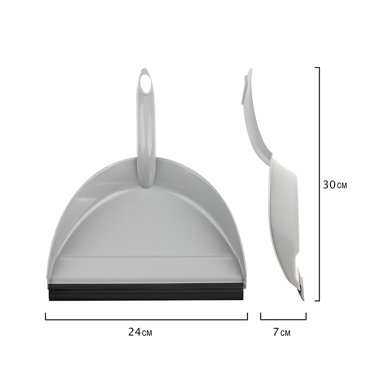 Комплект для уборки OfficeClean щетка-сметка и совок, с резиновой кромкой, ширина 24 см, пластик, серый