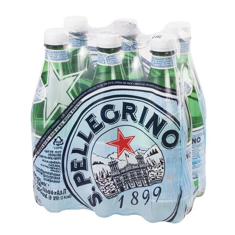 Вода ГАЗИРОВАННАЯ минеральная S. PELLEGRINO (С. Пеллегрино), 0.5 л, пластиковая бутылка, ИТАЛИЯ