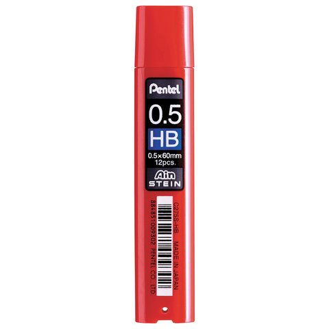превью Грифели запасные PENTEL (Япония) в КОМПЛЕКТЕ из 12 шт., «Ain Stein», НВ, 0.5 мм