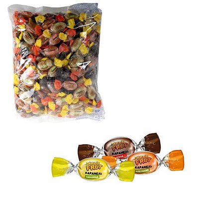 Карамель с шипучей начинкой KRUTFRUT со вкусом колы, апельсина, лимона, 1 кг