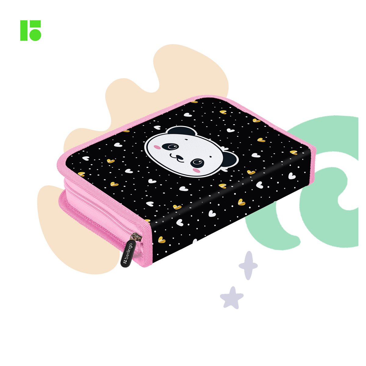 Пенал 1 отделение, 200×140×40 Berlingo «Cool panda», дополнительная откидная секция, полиэстер