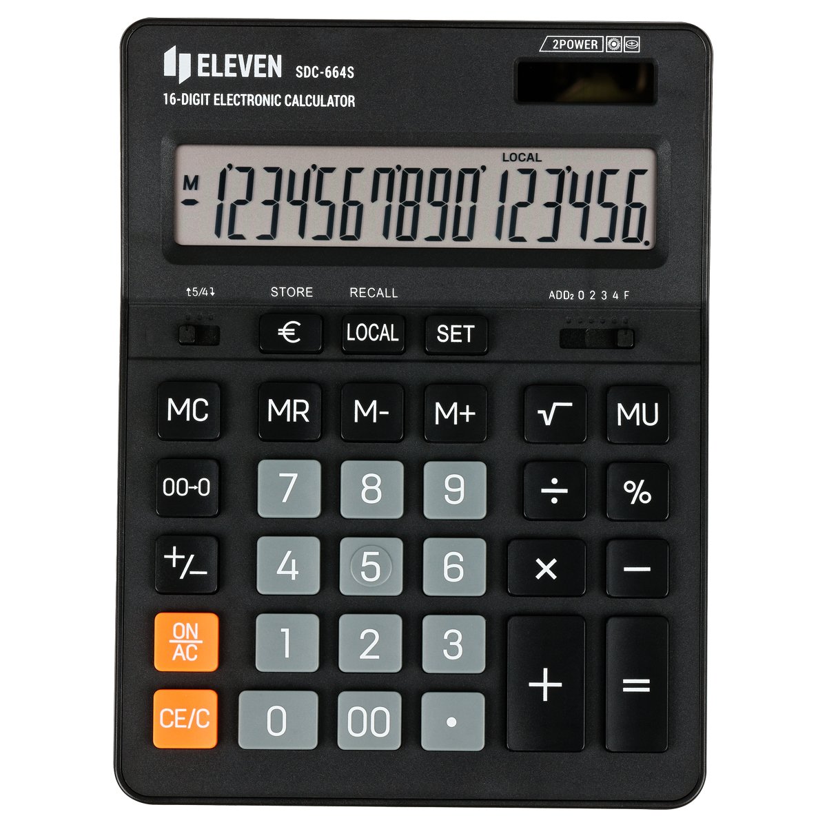 Калькулятор настольный Eleven SDC-664S, 16 разрядов, двойное питание, 155×205×36мм, черный