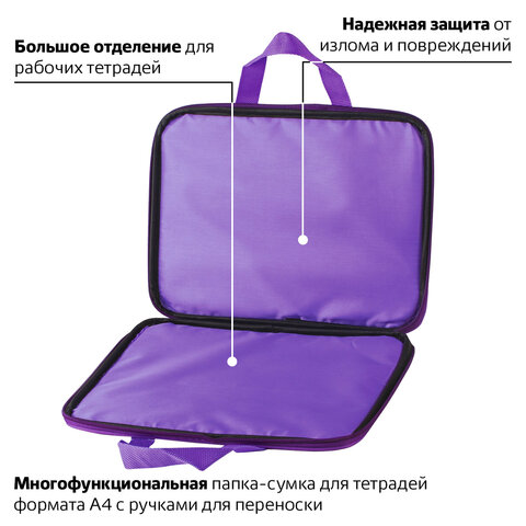 Папка на молнии с ручками BRAUBERG, А4, ткань, с подкладкой, сублимация, для девочек, «Маджента»