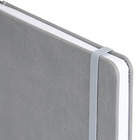 Блокнот А5 135×212мм BRAUBERG «Soft touch» под кожу, резинка, держатель, 80л клетка, серый