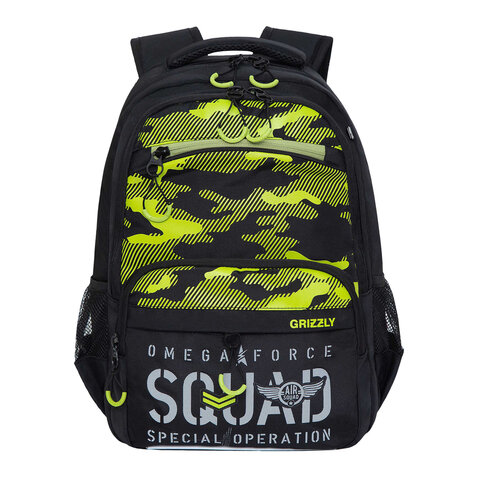 Рюкзак GRIZZLY школьный, анатомическая спинка, 2 отделения, для мальчиков, «SQUAD», 39×28х19 см