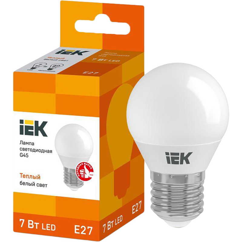 Лампа светодиодная Eco G45 7Вт шар 3000К E27 IEK LLE-G45-7-230-30-E27