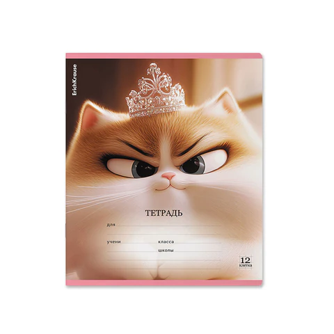 Тетрадь 12 л., клетка, блёстки, ERICH KRAUSE, «Prima Cat» (микс в спайке)