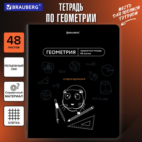 Тетрадь предметная МЕМЫ 48 л., TWIN-лак, ГЕОМЕТРИЯ, клетка, подсказ, BRAUBERG