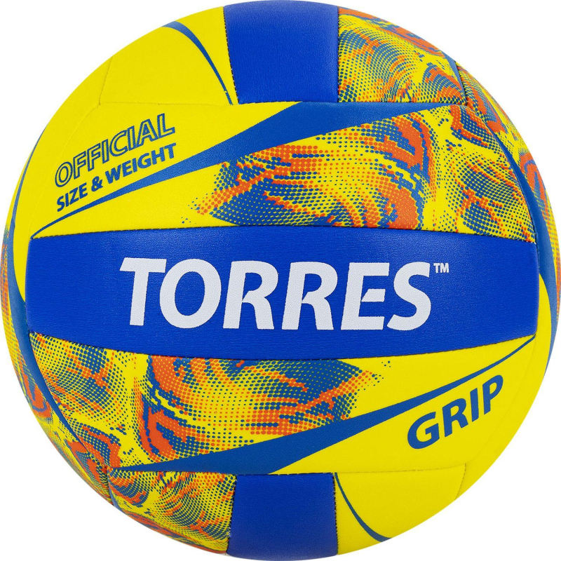 Мяч вол. любит. TORRES Grip Y, V32185, р.5, мягк. синт. кож 18п желто-синий