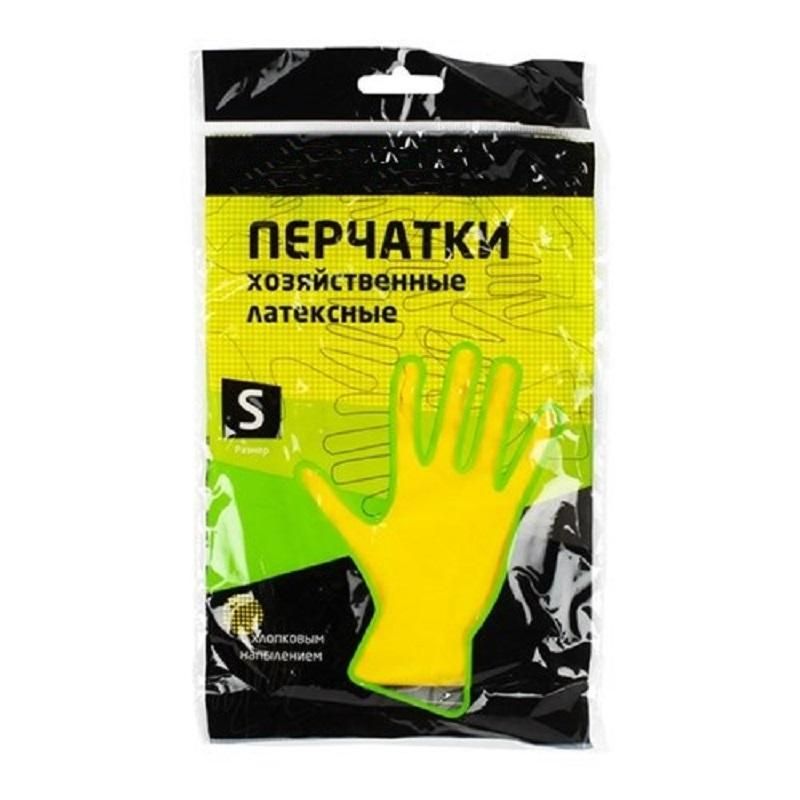 Перчатки резиновые латекс хлопковое напыление желтый р-р S ЭКОНОМ