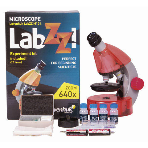 Микроскоп детский LEVENHUK LabZZ M101 Orange, 40-640 кратный, монокулярный, 3 объектива