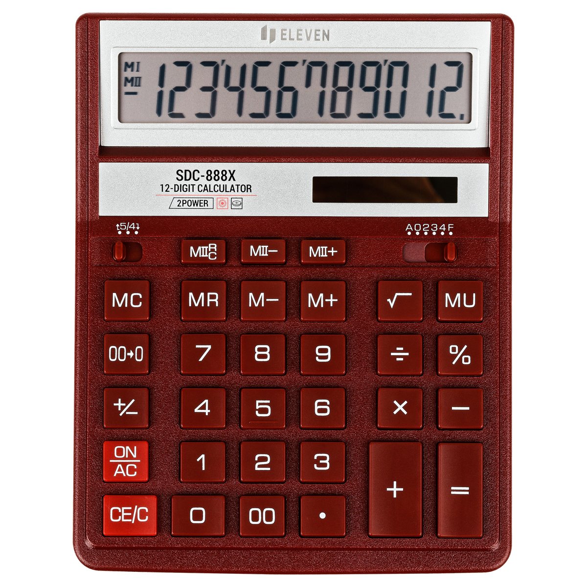 Калькулятор настольный Eleven SDC-888X-RD, 12 разрядов, двойное питание, 158×203×31мм, красный