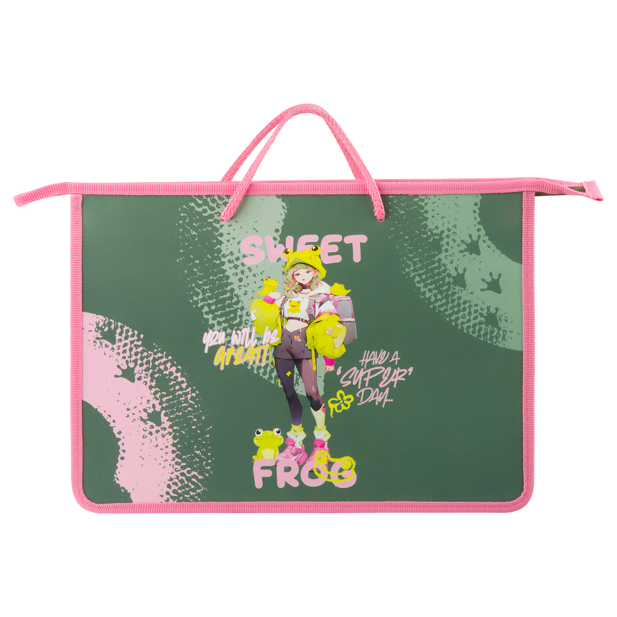 Папка с ручками А4 ArtSpace «Sweet Frog», пластик, на молнии, 45мм