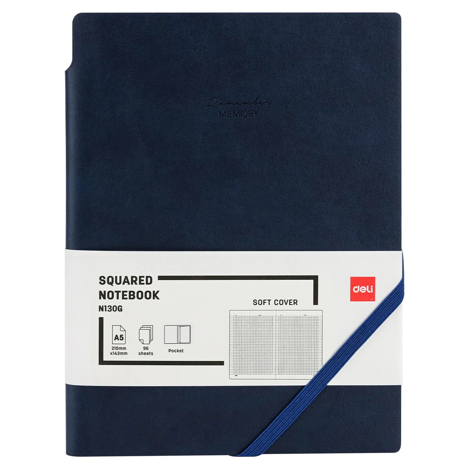 Бизнес-блокнот Deli Squared Notebook А5 96 листов 80 г/кв.м синий в клетку на сшивке
