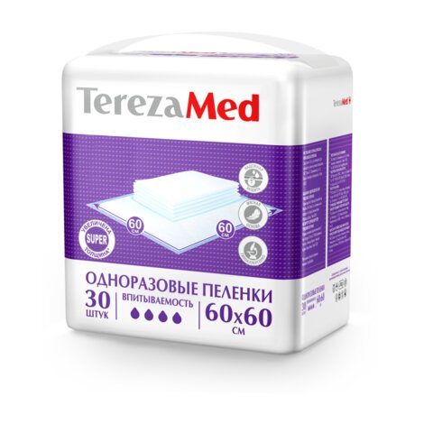 превью Пеленки 60×60 см, TEREZAMED Super, КОМПЛЕКТ 30 шт., впитывающие, одноразовые