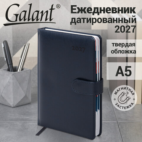 Ежедневник датированный 2027, А5, 148×218 мм, GALANT «Ritter», под кожу, темно-синий