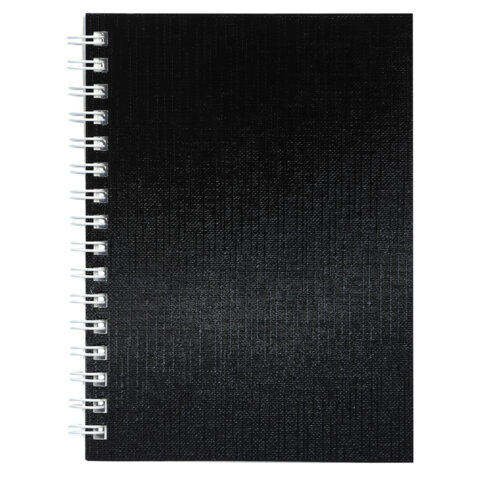 превью Блокнот МАЛЫЙ ФОРМАТ А6, 80 л., гребень, бумвинил «METALLIC», клетка, HATBER, черный, 086310