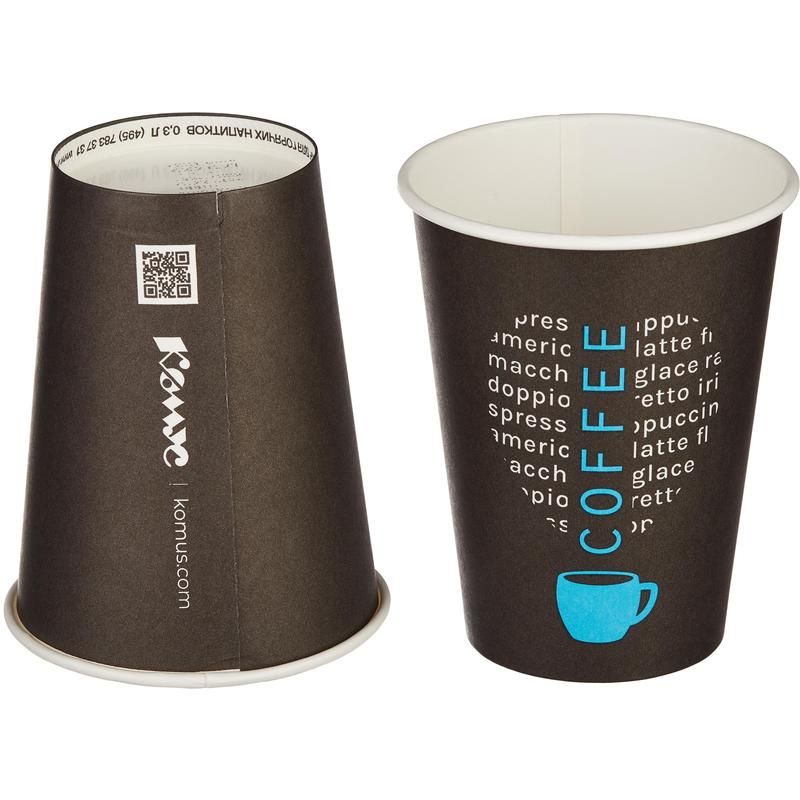 Стакан одноразовый бумажный 300 мл черный 50 штук в упаковке Комус Love Coffee