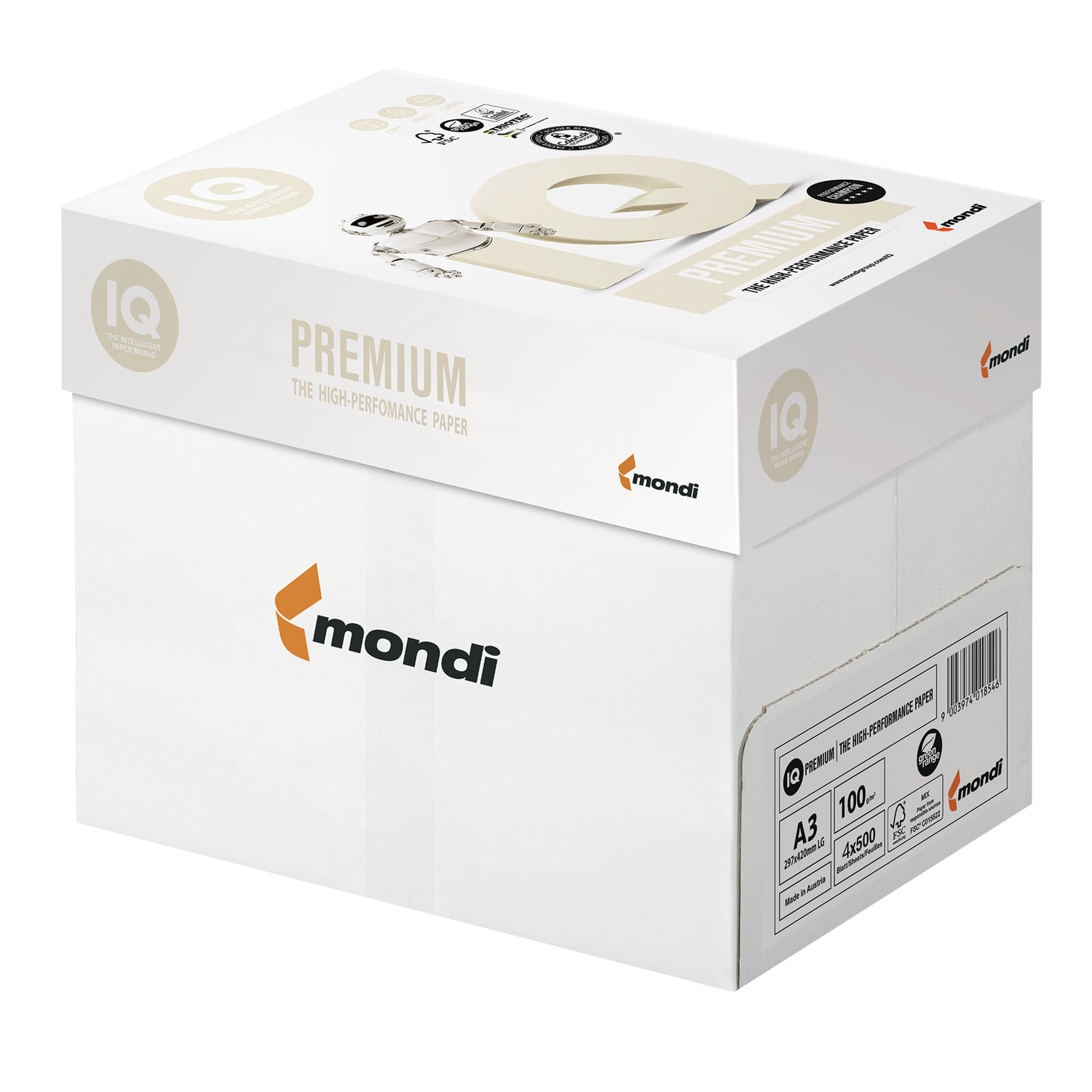 Бумага IQ PREMIUM БОЛЬШОЙ ФОРМАТ (297×420 мм), А3, 100 г/м2, 500 л., класс «А», Австрия, белизна 170% (CIE)